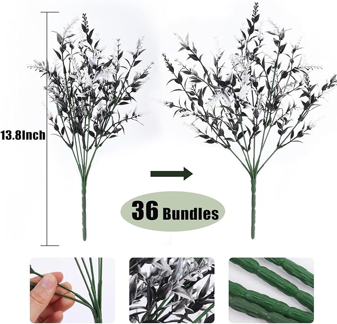 RECUTMS Artificial Plants Outdoor Artificial Spring Flowers UV Flowers Outdoor Artificial Greenery for Flower Arrangements Indoor Outside Hanging Plants Garden Porch Window Home Farmhouse Décor(B+W)