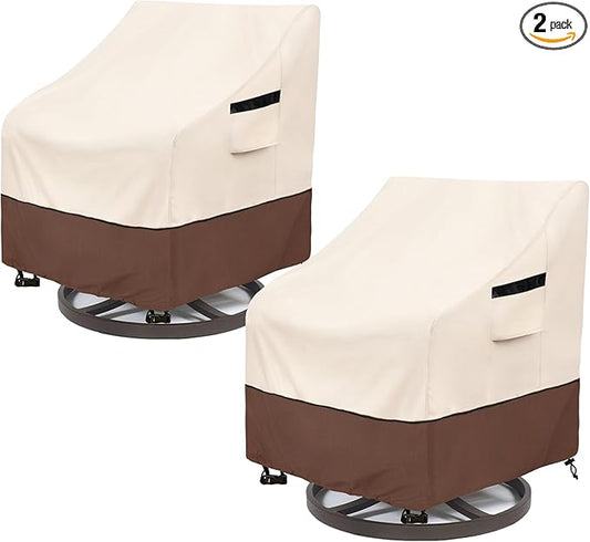 Outdoor Swivel Chair Cover 2 Pack,100% Waterproof Heavy Duty Patio Chair Covers,(30 W x 34 D x 38.5 H inches) Swivel Patio Chair for Outdoor Furniture Covers Waterproof,Beige&Brown
