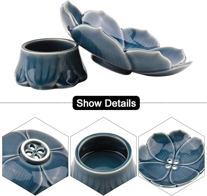 Flower Arranging Supplies, Cyan-Blue Lotus Flower Vase Ceramic Flower Pot for Ikebana Floral Art Fruit Dish Home Decoration