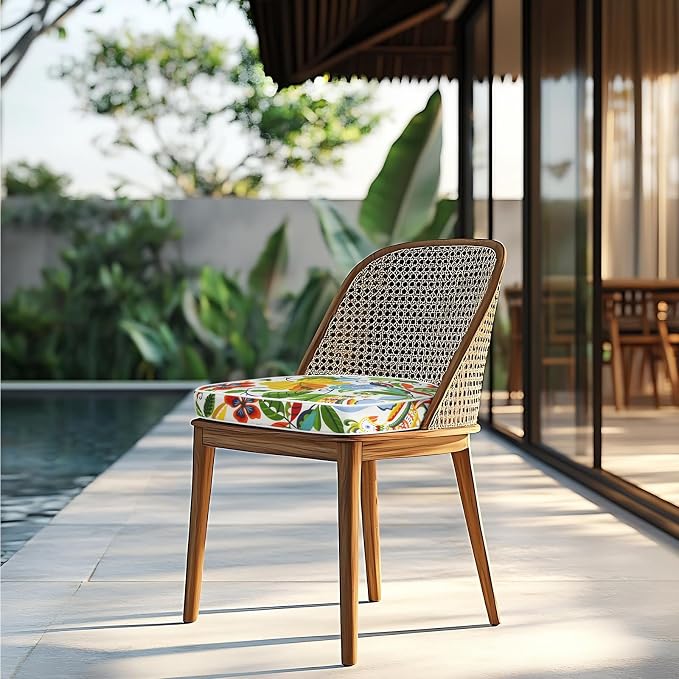 Outdoor Chair Cushions Set of 4, 19x19 Inch U-Shape Patio Seat Cushions with Ties, Water & Fade Resistant High Density Foam Cushions for Garden Patio Chairs, Flower Bird