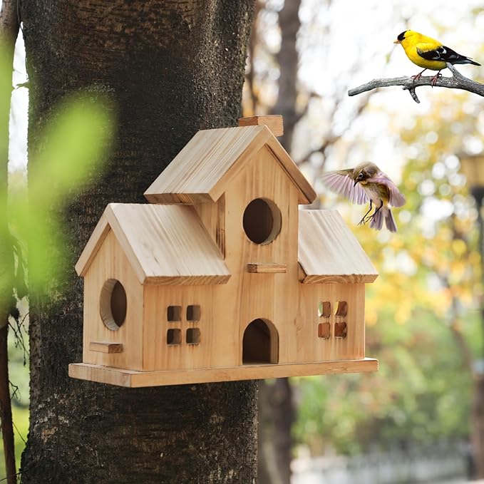 Bird House,Large Bird Houses for Outside,Hummingbird House,Bluebird Finch Wooden Hanging Birdhouse for Garden Wooden