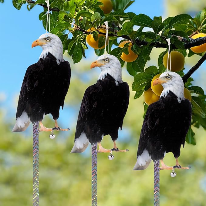 Owl to Keep Birds Away, 3 Pack Bird Scare Hawk Fake Owl, Reflective Hanging Bird Decoration, Bird Control Device to Keep Birds Pigeon Woodpecker Away from Patio Garden