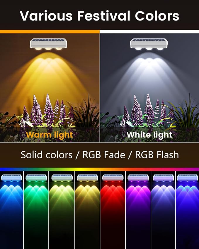 JOFIOS Solar Fence Lights Outdoor Waterproof Led, 8 Pack,1300mAh, 6 Inch Solar Lights for Fence with Warm White & RGB 8 Colors,Outdoor Fence Light Decor for Patio, Backyard, Deck, Railing(White)