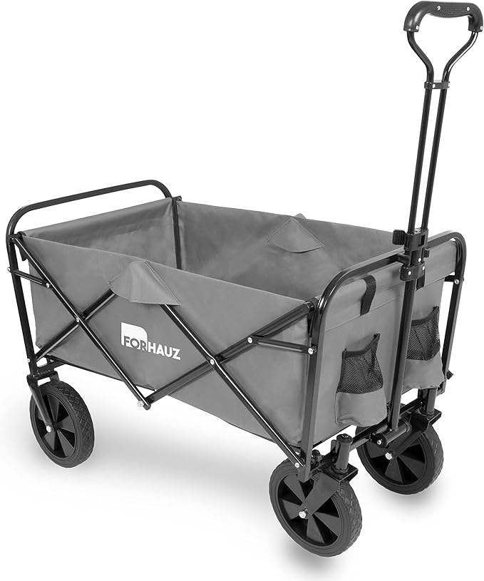 ForHauz Folding Collapsible Heavy Duty Wagon Cart with All-Terrain Wheels for Outdoor Utility, Beach and Garden, Gray