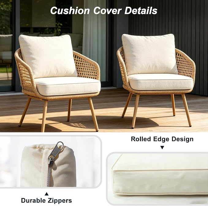 4-Piece Outdoor Patio Cushion Covers, Seat & Back Replacement Set, Covers Only for Patio Furniture, Porch, Deck, Balcony (4Pcs-Beige, 24 * 24 * 4-inch)