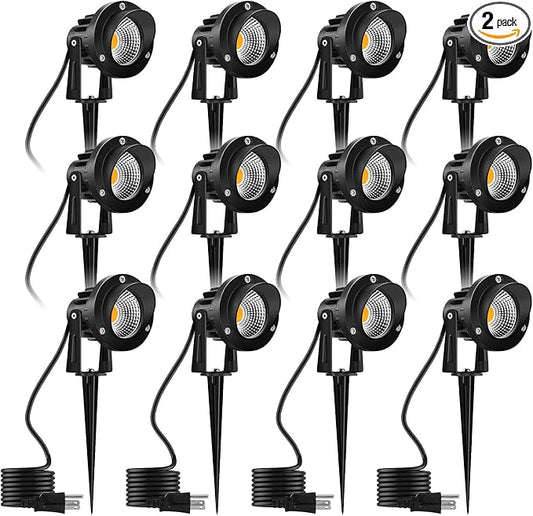 Romwish LED Landscape Spotlight 10W, Outdoor Landscape Lighting 120V Plug-in, 1100LM Waterproof LED Landscape Lights, Landscape Spot Lights for Yard, Garden, Tree, Driveway, 3000K Warm White -12Pack