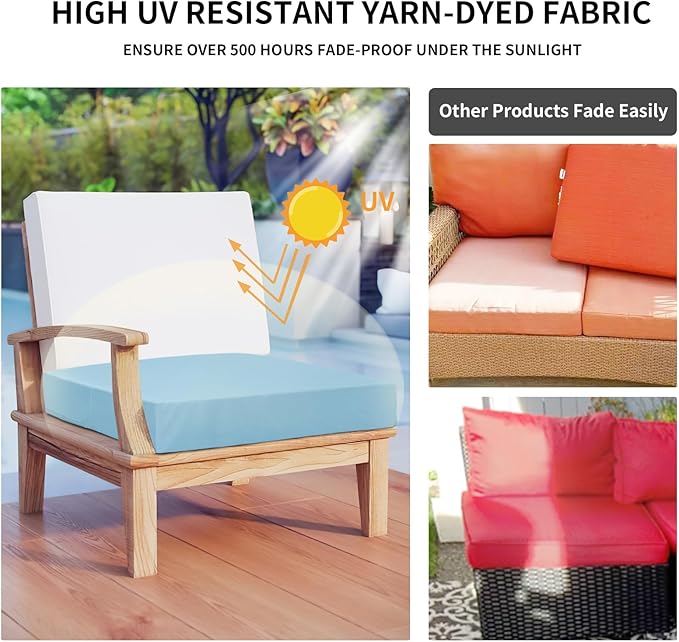 Easy-Going Waterproof Patio Cushion Covers ONLY Cover 22x20x4 inch 4 Pack Replacement Non-Slip Outdoor Seat Cushion Slipcover with Zipper. Light Blue