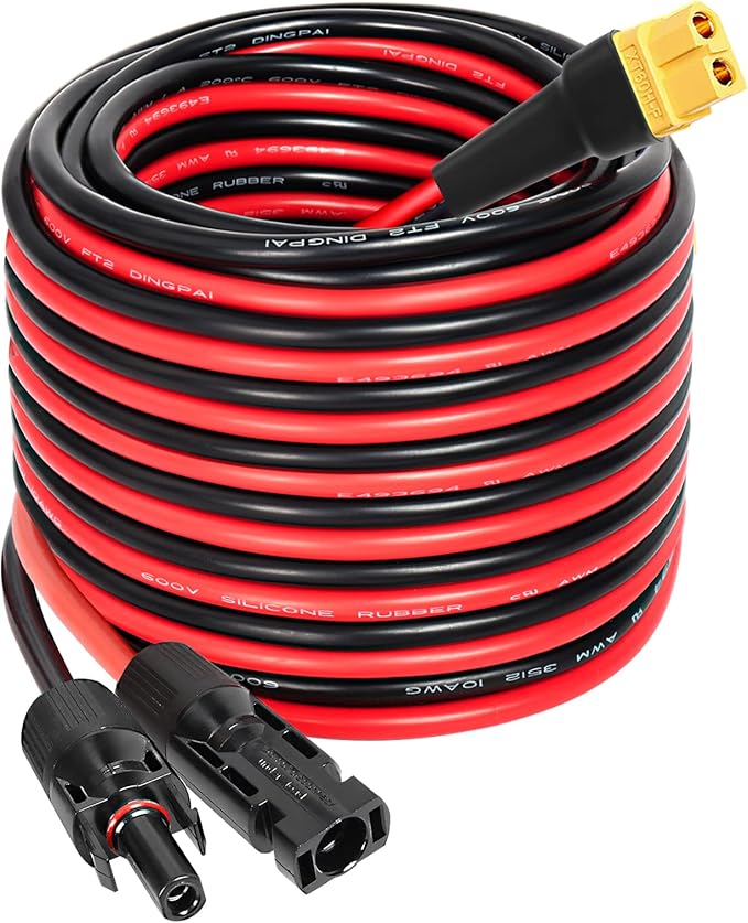 MOOKEERF Solar to XT60 Extension Cable 10AWG 30FT Solar Connector to XT60 Adapter Cable for Solar Panel to Portable Power Station Solar Generator Battery Pack