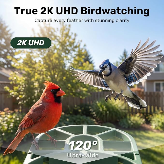 HARYMOR Smart Bird Feeder with Camera Solar Powered, 2K HD Live Video, 10,000+ Bird Species AI Identification, Wild Bird House Feeders for Outdoors, Instant Arrival Alerts, Ideal Gift for Bird Lovers