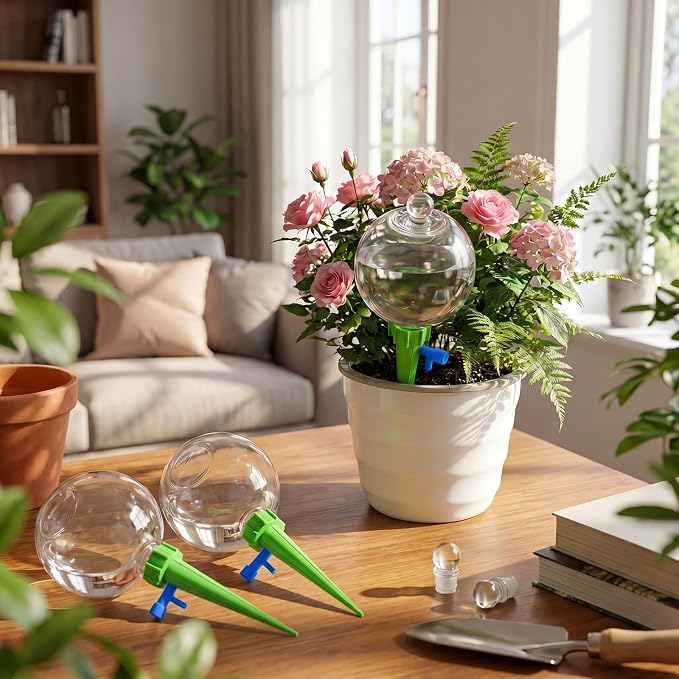 12 Pcs 17oz Plant Self Watering Globes for Indoor Outdoor Adjustable Plants Plastic Water Bulbs Top to Fill Plant Self Watering Planter Insert Water Devices System Spikes Stakes (Green)