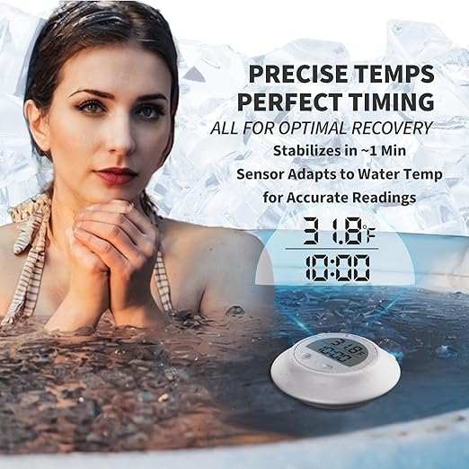 Silicone Cover Cold Plunge Thermometer with Timer, Waterproof Floating Water Thermometer for Ice Bath, Works with Ice Bath Tub Hot Tub Accurate Recovery(White)