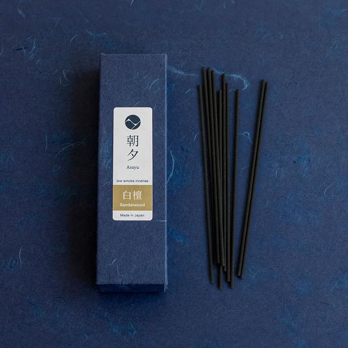 Asayu Japan Sandalwood Incense Sticks - Low Smoke Japanese Incense, 20g (35-40 Sticks), Made in Japan, Smokeless for Less Irritation and Non-Toxic, for Meditation, Relaxation & Home Fragrance
