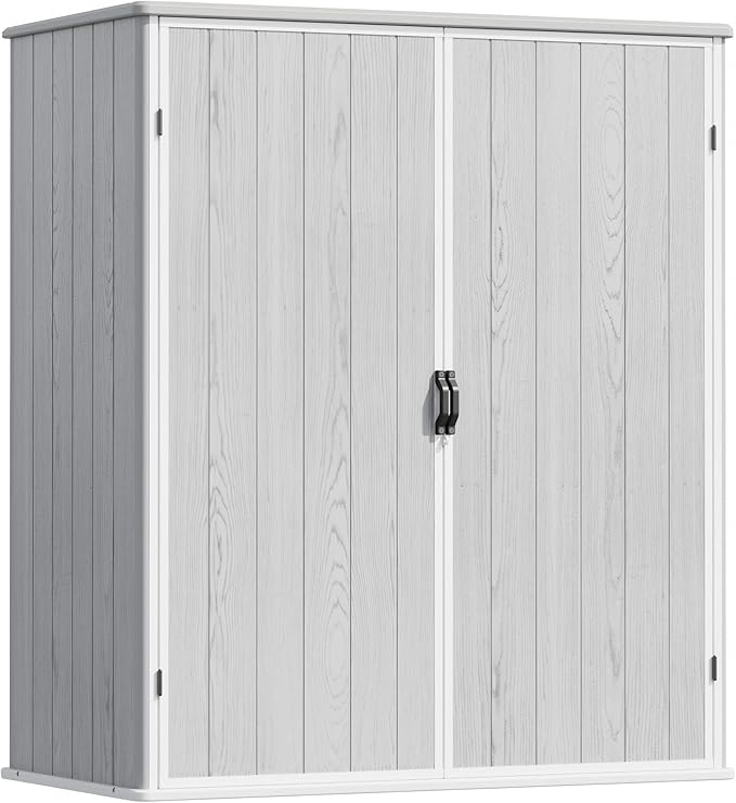 Devoko 5x3 FT Resin Outdoor Storage Shed with Floor, Plastic Outdoor Storage Cabinet for Patio, Garden, Backyard, Light Gray
