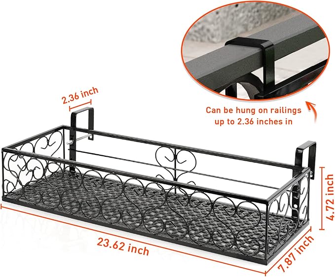 Balcony Flower Pot Stand Rack Patio Railing Shelf Plant Pots Holder Windows decorate (L, Black)