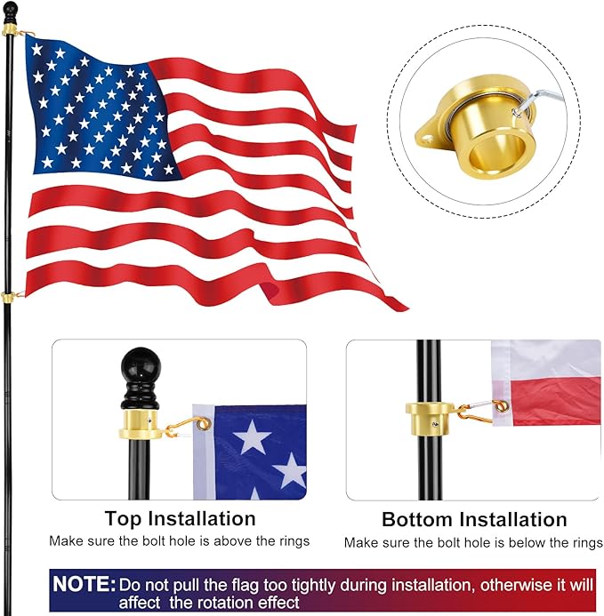 Bearing Steel Ball Flag Pole Rings, Tangle Free Aluminum Alloy Flag Pole Spinners, 360° Rotating Flagpole Rings with Carabiners, Fit Flagpole with 1-1.25inch Diameter, Flagpole Parts, 1.25 inch Gold