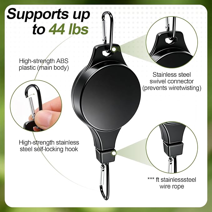 Retractable Plant Hanger with Pulley System, Effortless Raising and Lowering for Indoor and Outdoor Plants, Hanging Planters, Garden Pots & Bird Feeders (4-Pack,Black)