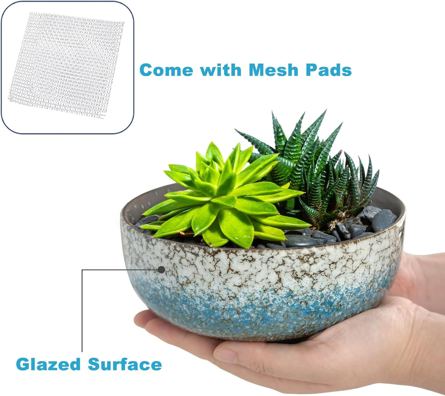 kilolfy Happy Bonsai Pot 6.5 inch Glazed Ceramic Succulent Planter Container