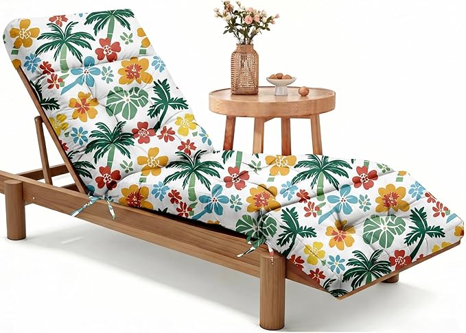 MAGIC ELEPHANT Chaise Lounge Cushion Outdoor, Memory Foam Patio Lounge Chair Cushion with Ties for Outdoor Furniture, 74 x 22 x 4 Inch (Hawaiian Palm Floral)