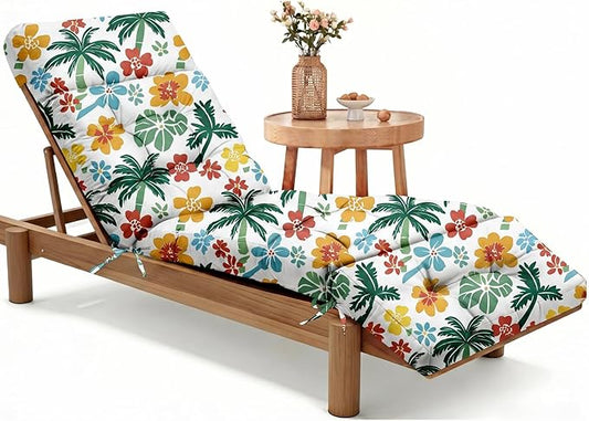 MAGIC ELEPHANT Chaise Lounge Cushion Outdoor, Memory Foam Patio Lounge Chair Cushion with Ties for Outdoor Furniture, 74 x 22 x 4 Inch (Hawaiian Palm Floral)