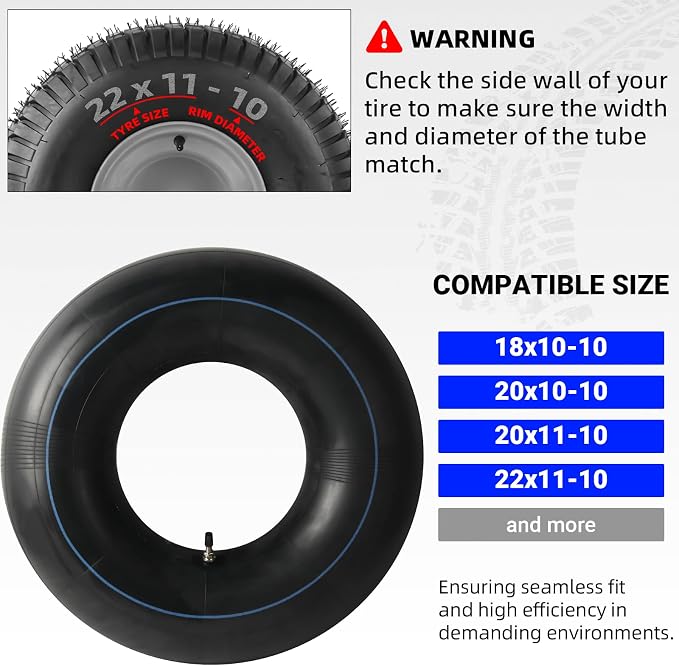 AR-PRO Replacement 22x11-10, 20x10-10 Inner Tubes for ATV UTV, Lawn Tractor, Garden Trailer, Golf Cart, Snow Blowers - with TR4 Straight Valve Stems - Made from Durable Butyl Rubber (Set of 2)
