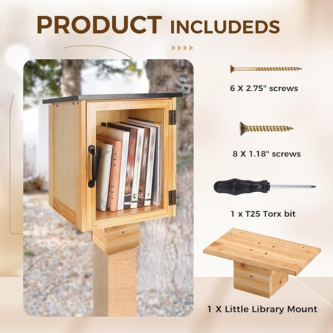 Threehoney Outdoor Little Library Mount 14x8x5.91 Inch Stable Wood Storage Box Bracket Holder Suitable for 4x4 Post with Mounting Accessories for Community Cabinet Lending Library Box(Wood Color)