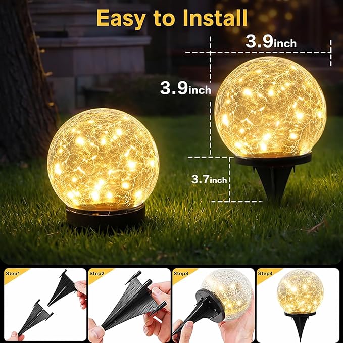 SyouHome Solar Garden Lights Outdoor Waterproof, 6 Pack LEDs Cracked Glass Ball Light, Ground Landscape Garden Decor, Solar Globe Decorative for Pathway/Patio/Lawn/Yard