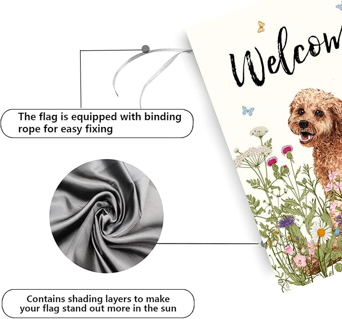 Floral Golden Doodle Garden Flag Spring Summer House Flags 28 x 40 Double Sided Flower Dog Yard Flags for Outside Large Outdoor Welcome Flags