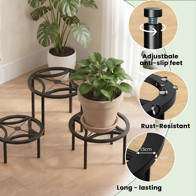 TOSKING 5-Pack Fully Assembled Heavy Duty Metal Plant Stands – Layered Indoor/Outdoor Display, Original Modern Geometric Flower Holder with Multiple Height Options, Rustproof, Adjustable Feet, 150-220 LBS Capacity, Sturdy & Durable for Outdoor, No Inst...