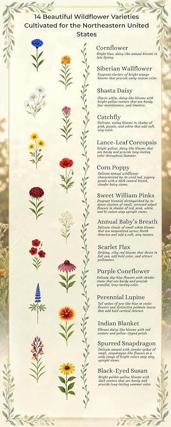 New Jersey Bulk Perennial Wildflower Seed Mix 1lb Covers 2,000sq-ft - Attract Pollinators, Multi-Color Blooms - Northeast US Species Plant in Spring/Fall - Earth-Friendly Packaging (1/4 Pound)