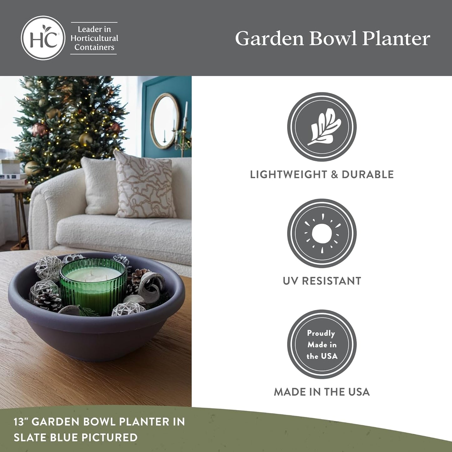 The HC Companies Shallow Planter with Drainage - Contemporary Garden Bowl Planter for Flowers, Herbs & More - Round Succulent Planter Pot for Indoors and Outdoors (13" Black, Pack of 2)