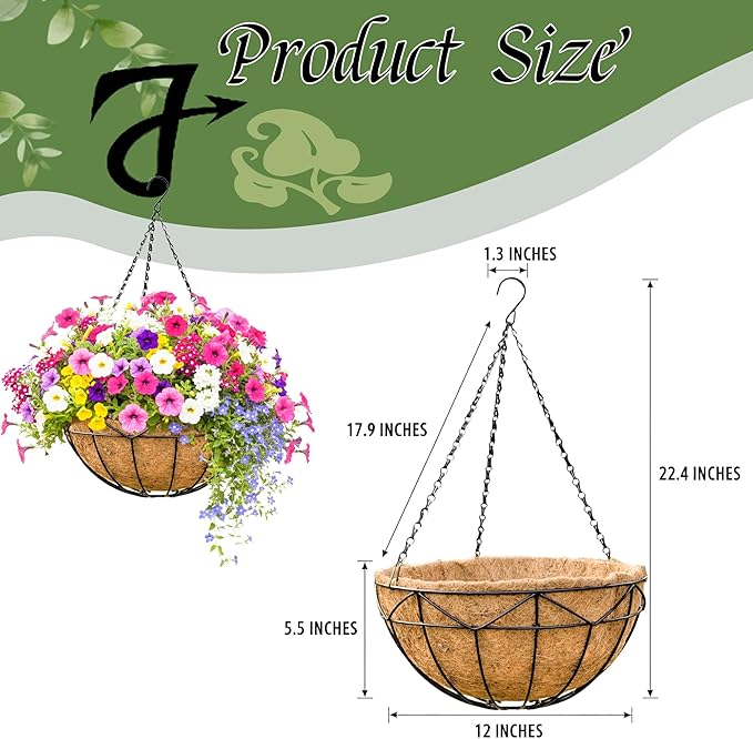 Unique Metal Iron Geometric Hanging Planter Set of 4 Stylish 12 Inch Extra Deep Coco Liner Breathable Heavy Duty Balcony Tree Hanging Basket Drop Weatherproof