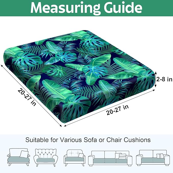 pickyNproud 8Pcs Patio Cushion Covers Stretch Outdoor Couch Cushions Slipcovers Replacement Washable Furniture Protector with Elastic Bottom Sofa Chair Seat Cover, Palm Leaves