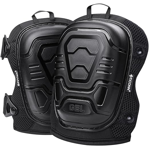 TICONN Gel Knee Pads for Work + Tool Pouches with Zipper (6 Pack Combo)
