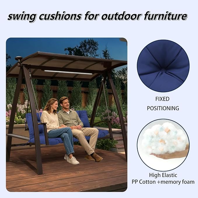 5" Thick Waterproof Porch Swing Cushion 40 x 40 in 3 Seater Replacement Outdoor Swing Cushions with Back Support Patio Swing Cushion for Outdoor Bench Furniture