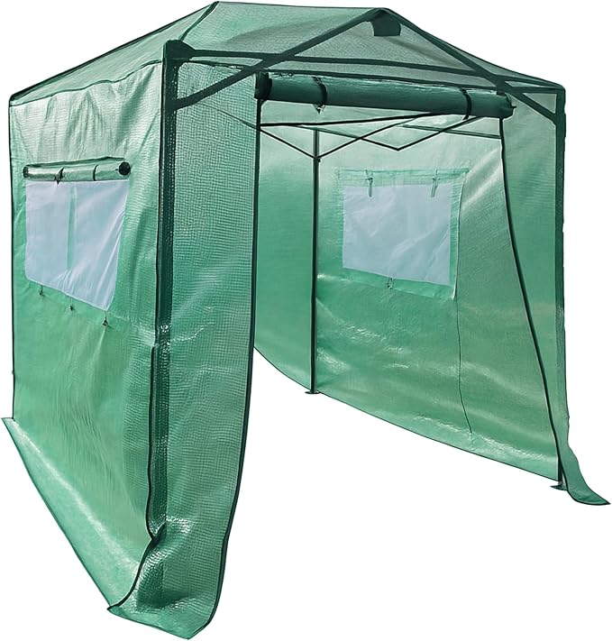 Garden Winds Reinforced Replacement Cover Compatible with The Eagle Peak 8x6 Portable Walk in Pop Up Greenhouse Zipper Entry Doors 2 Mesh Side Windows - PE Fabric - Green