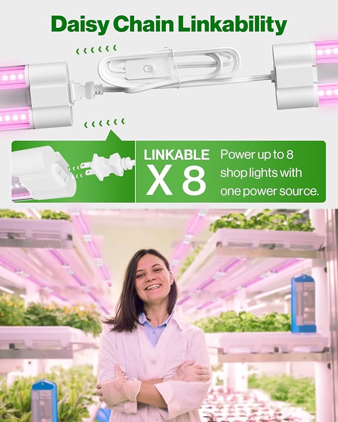Sunco 6 Pack 2ft Grow Light LED, 20W, Full Spectrum, For Seed Starting, Seedling, Indoor Plants, Plug In Suspended Fixture, Link Up To 8, Inline Switch, ETL