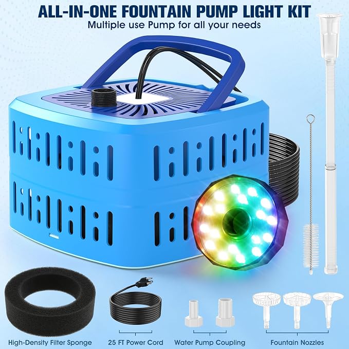 Pond Filter Pumps with Lights, 800GPH Pond Pump with Filter Fountain Kit,130W Pond Filter System with Pump Filter Kit, Koi Pond Filters for Outdoor Pond Water Features(Corded Electric)-White