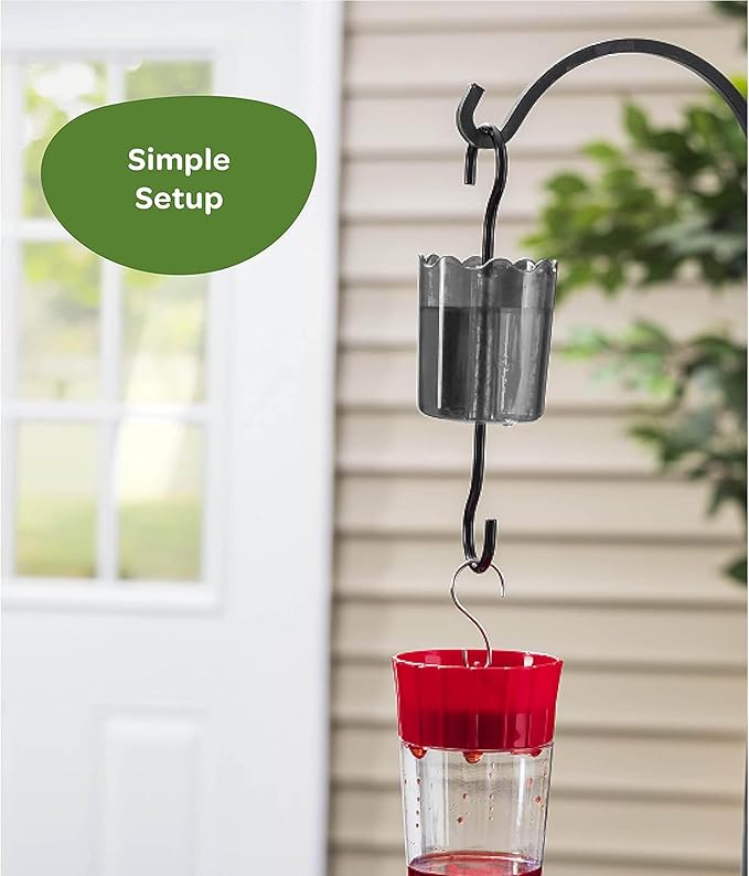 Ant Moat for Hummingbird Feeders [Set of 2] Ant Guard Keeps Ants Away from Feeders, Made of Durable Plastic, Black Color/Rustproof S Hooks, Suitable for All Hummingbird Feeders
