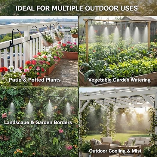 Automatic Garden Irrigation System 200ft, Upgraded Drip & Spray Watering Kit with 36 Adjustable Copper Nozzles for Raised Beds, Outdoor Garden, Lawn, Potted Plants & Greenhouse (200ft)