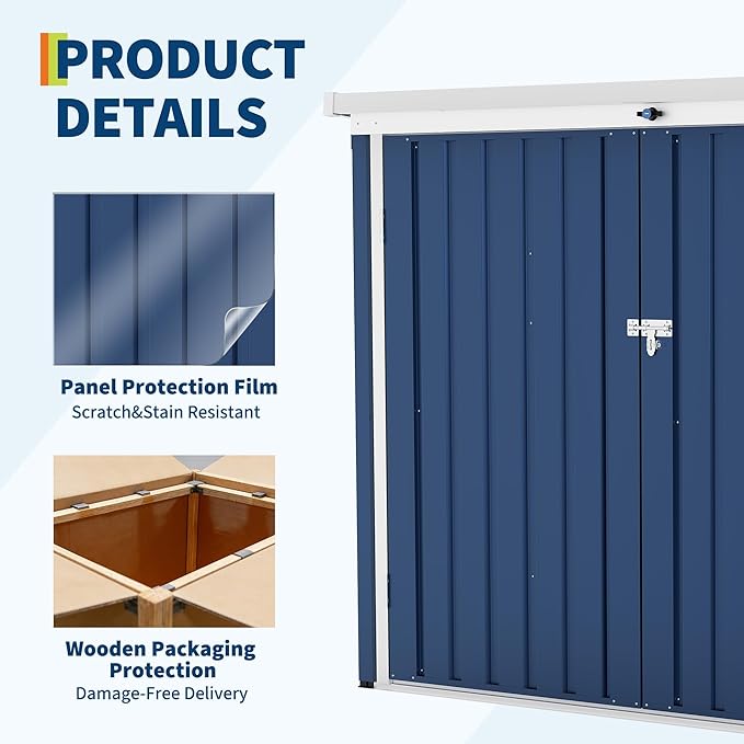 Outdoor Trash Can Storage Box with Lock Latch & Sloped Roof, Outdoor Storage Shed with Galvanized Steel Trash Bin Enclosure for Backyard, Patio & Garden Tool Organization