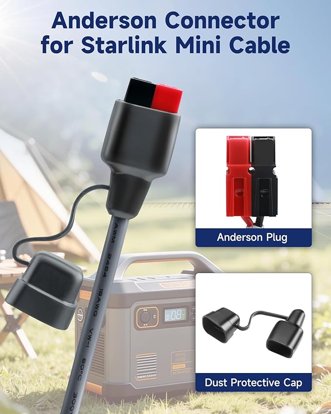 DC Power Cable for Starlink Mini Compatible with Anderson Connector, 10FT 18AWG Waterproof DC 5.5x2.1mm to Pole Plug Adapter Cord for Solar Generator RV Battery Bank