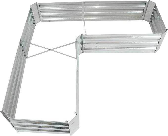 Sunnydaze Galvanized Raised Garden Bed Kit - 5x5x1 ft Outdoor Raised Garden Bed - Metal Planter Box for Vegetables, Flowers, Herbs - Silver - L-Shaped