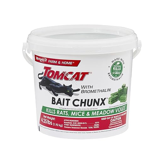 Tomcat with Bromethalin Bait Chunx Pail - Rat & Mouse Bait, Rat and Mice Control for Agricultural Use and Professional Applicators, 4.25 lbs.