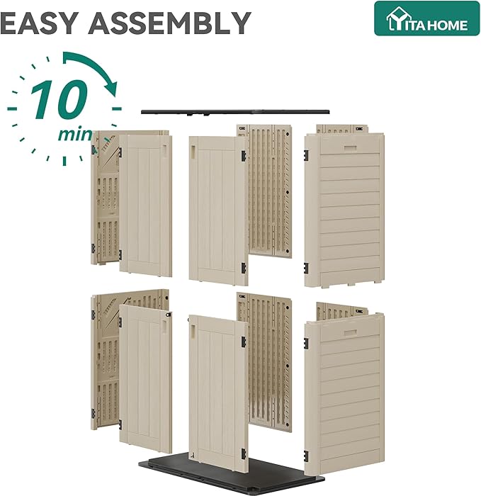 YITAHOME 60 cuft Vertical Outdoor Storage Shed w/o Shelf, Large Waterproof Storage Cabinet for Garden Shed, Tall Outdoor Storage Shed for Garage, Pool Storage, Resin, Lockable, Khaki & Brown