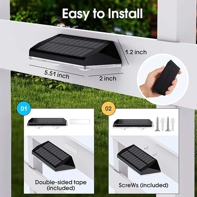 AUDLES Solar Fence Lights Outdoor, 8 Modes Warm & RGB 6 Color Fence Lights Solar Powered for Outside, IP65 Waterproof, 60 Lumens Solar Light for Step, Pathway, Garden, Deck, Stairs - 8 Pack