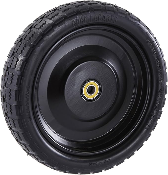 Gorilla Carts 2-Pack 13 Inch No-Flat Replacement Tires, 300 lb Capacity Each – Solid Polyurethane, 2.16” Hub, 5/8” Bore – Fits Lawn & Garden Utility Wagon, Hand Truck, Air Compressor, Pressure Washer