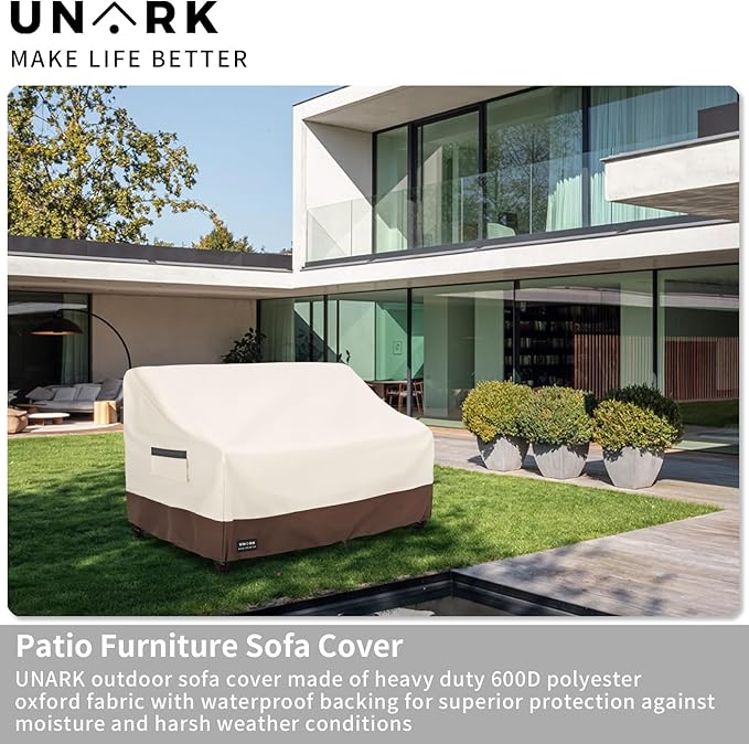 Patio 3-Seater Sofa Cover, 3 Seater Outdoor Couch Cover Waterproof Couch Covers Fits up to 85W x 37D x 35H Inches, Waterproof Heavy Duty Patio Furniture Covers, Beige and Brown