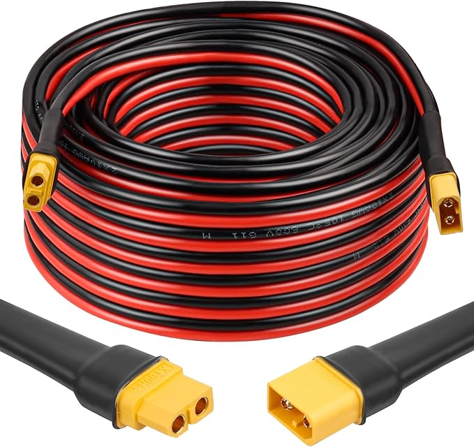 XT60 Extension Cable 50FT, 10AWG Tinned Copper Wire with XT60 Male to Female Connectors, Heavy-Duty Power Cord for RC Models, Drone, and Solar Applications
