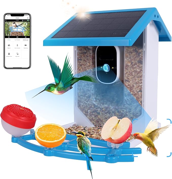 Bird Feeder with Camera Solar Powered Outdoor,Bird House Cam with AI Identify Wild Birds,Live View, Smart Hummingbird Feeder for Bird Lover Watching Gifts