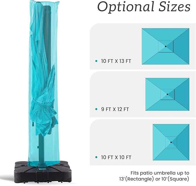 Patio Umbrella Cover Waterproof UV Resistant Outdoor Cantilever Umbrella Covers with Zipper and Rod, Turquoise